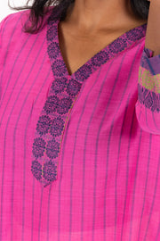 Pink Handcrafted Dhaniakhali Cotton Kurta 10073994