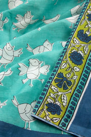Blue Hand Block Printed Cotton Saree