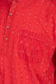 Ikat Cotton Men's Short Kurta With Slim-Fit Design & Front Pocket 10076950