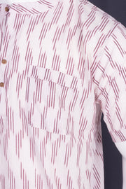 Ikat Cotton Men's Short Kurta With Slim-Fit Design & Front Pocket 10076946