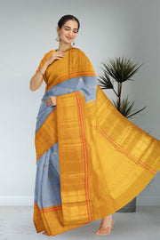 Cadet Gray Korvai Kanjivaram Silk Saree 10075667