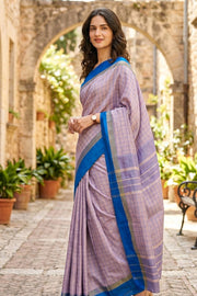 Lavender Vegan Silk Kanjivaram Saree With Checks Design 10076311