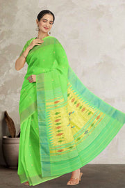 Neon Green Handloom Paithani Cotton Saree with Silk Pallu 10062508
