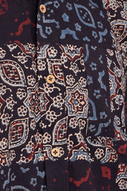 Black Half Sleeve Ajrakh Printed Cotton Mens Shirt 10072906