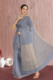 Slate Gray Kanjivaram Vegan Silk Saree 10075586
