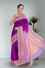 Dark Magenta Korvai Kanjivaram Silk Saree 10075521