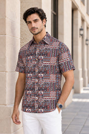 Black Half Sleeve Ajrakh Printed Cotton Mens Shirt 10071089