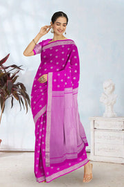 Magenta Pink Kanjivaram Viscose Vegan Silk Saree with Silver Zari Floral Buttis and Border 10075588