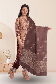 Brown Batik Printed 3-Piece Salwar Suit Material 10076005