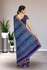 Blue Bengal Handwoven Jamdani Style Cotton Saree 10075357