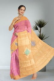 Kanjivaram Vegan Viscose Silk Pink Color Jute Style Finish 10075595