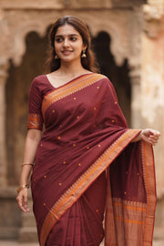 Maroon Handwoven Kanchi Cotton Saree 10069237