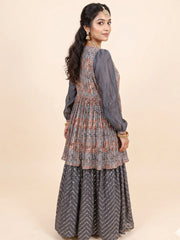 Grey Net Silk Embroidered Jacket Lehenga 10076888