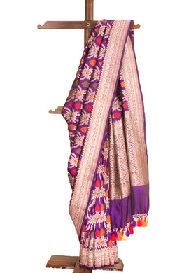 Violet  Handloom Banarasi Katan Silk Saree 10068912