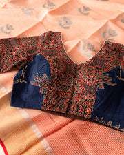 Blue Ajrakh Printed Patch Work Cotton Blouse 10068149