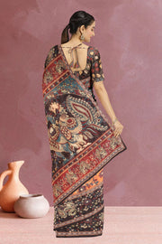 Orange Kalamkari Printed Malai Cotton Saree 10074693