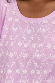 Pink Chikankari Embroidery Cotton Kurta 10074394
