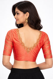 Peach Aari Embroidered Silk Blouse 10068921