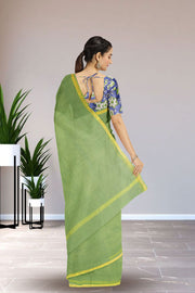 Moss Green Solid Style Kota Cotton Saree with Contrast Blouse 10074187