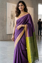 Purple Vegan Silk Kanjivaram Saree With Checks Design 10076334