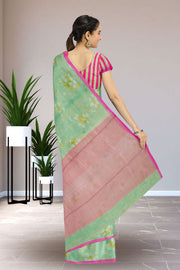 Green Chanderi Printed Silk Cotton Saree 10075365