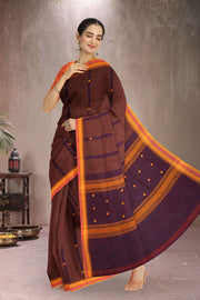 Brown Handloom Chettinad Cotton Saree 10075864