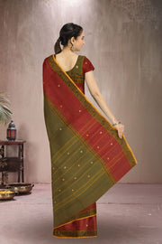 Brown Handloom Chettinad Cotton Saree Without Blouse 10075189