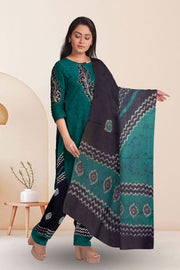 Green Batik Printed 3-Piece Salwar Suit Material 10075999