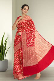 Red Handloom Banarasi Katan Silk Saree 10074268