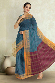 Blue Thousand Buttas Chettinad Cotton Saree 10075971