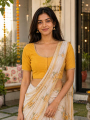 Yellow Handcrafted Slub Cotton Solid Style Blouse 10073193
