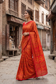 Red Kani Printed Silk Saree 10077861