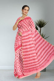 Pink Sanganeri Printed Silk Cotton Saree 10075716