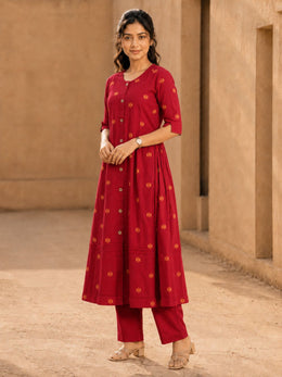 Maroon Hand Block Cotton Kurta 10077627