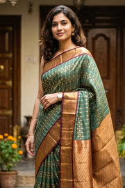 Green Kanjivaram Vegan Silk Saree 10076034