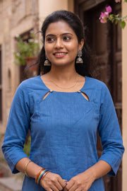 Blue Handcrafted Cotton Stripes Kurta 10077461