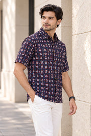 Brown Half Sleeve Jahota Printed Cotton Mens Shirt 10072990