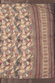 Cream Printed Semi Linen Saree 10077987