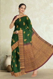 Dark Green Pure Zari Kanjivaram Silk Saree 10059200