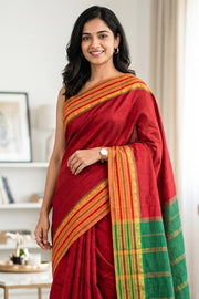 Kanjivaram Vegan Silk Saree Red Sox Color and Traditional Design 10075542