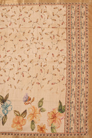 Beige Printed Semi Tussar Silk Saree with Floral Motifs 10077983
