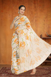 Cream Handloom Printed Chanderi Saree 10071046