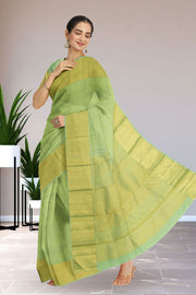 Wild Willow Green Pure Zari Bridal Kanjivaram Silk Saree 10063052
