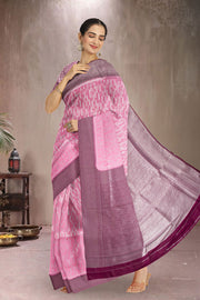 Kanjivaram Tissue Viscose Vegan Silk Saree in Carnation Pink with Silver Zari Contrast Border 10075570