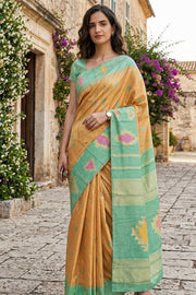 Kanjivaram Vegan Viscose Silk Beige Color Jute Style Finish 10075601