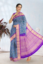 Peacock Blue Pure Zari Korvai Kanjivaram Silk Saree 10062342