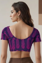 Purple Kutchi Hand Block Printed Cotton Blouse 10074473