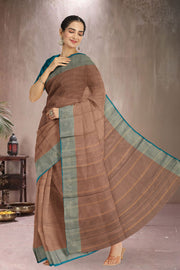 Vintage Brown Kanjivaram Vegan Silk Saree 10075557