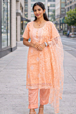 Peach Sequin Embroidery Viscose Silk Salwar Suit 10076193