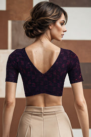 Maroon Floral Motif Indigo Hand Block Print Cotton Blouse 10074605